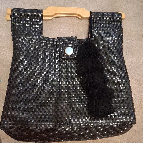 Black Woven Tote Bag with Tassel - Unbranded - Picture 1 of 1